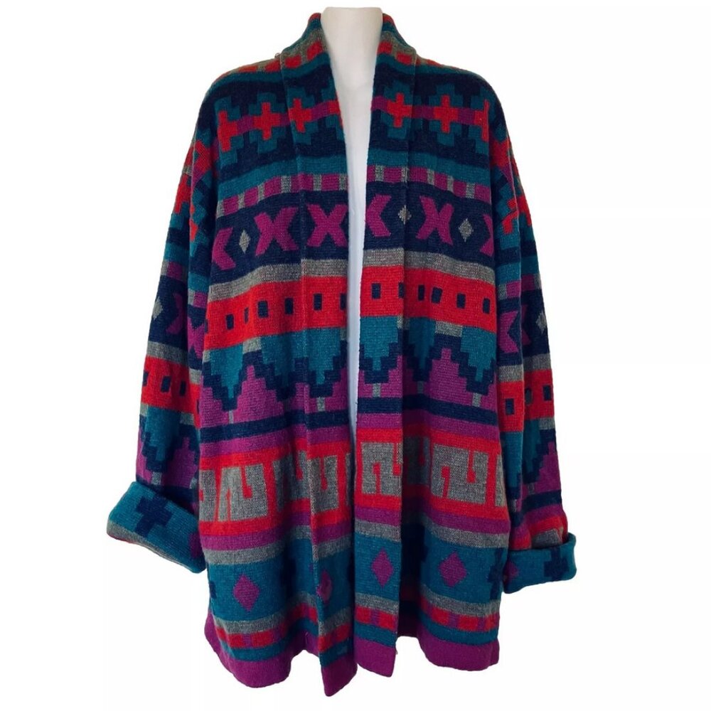 Mohair Blend Open Front Cardigan Sweater Vintage IB Diffusion 90s Southwestern